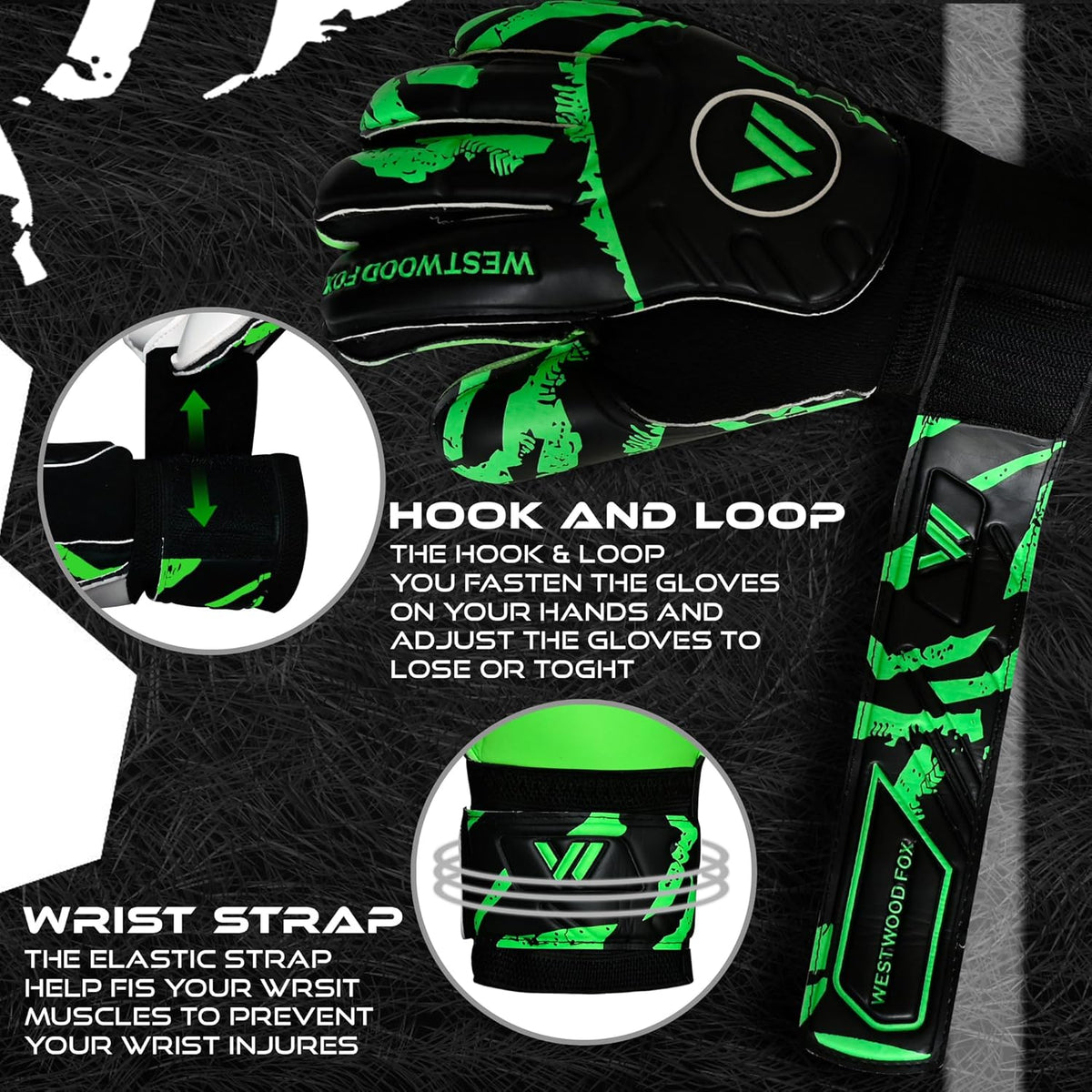 Westwood Fox Goalkeeper Gloves - Heavy Grip Palm with Finger Protection for Kids & Adults | 4+3 mm Latex