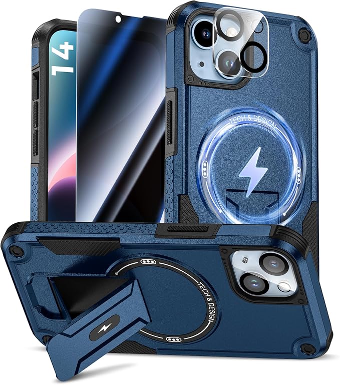 Goton for iPhone 14 Case with Privacy Tempered Glass Screen Protector & Camera