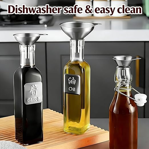 6pcs Kitchen Funnels for Filling Bottles, Small/Medium/Large Food Grade Stainless Steel Metal Kitchen Funnels Set for Essential Oil Spices Liquid, 3 Stainless Steel and 3 Silicone Folding