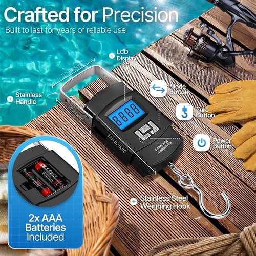 Flexzion Digital Hanging Scale - 110lb/50kg Portable Luggage & Fish Scale with LCD Display, Stainless Steel Hook