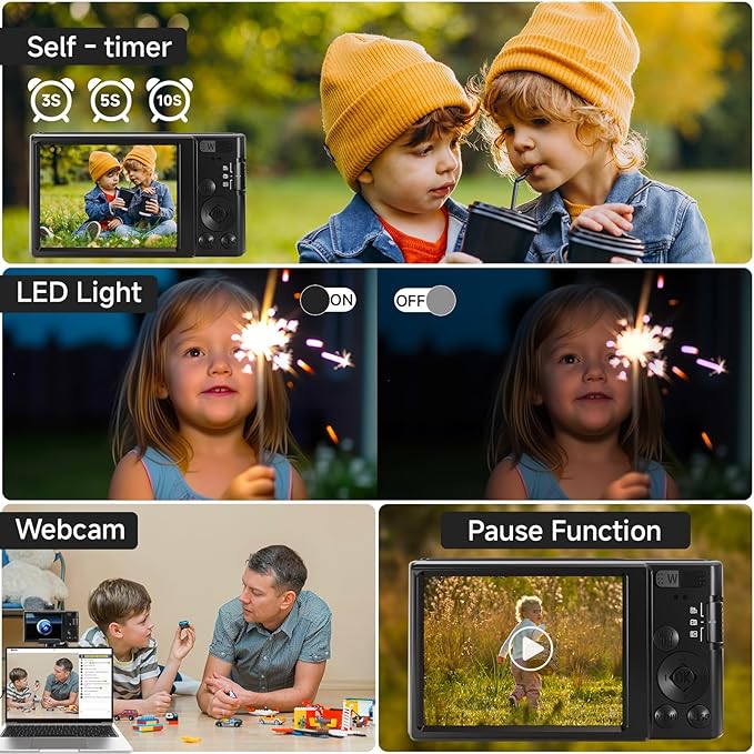Digital Camera 4K, 2026 Upgrade Black Cameras
