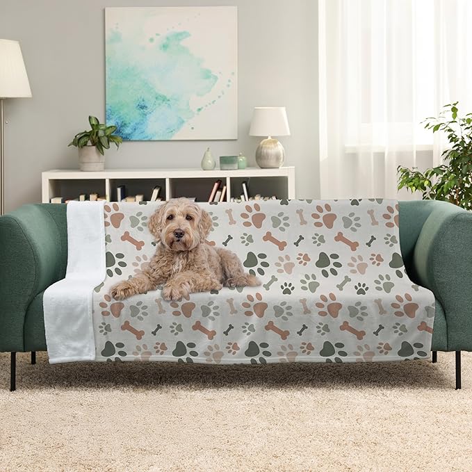 Cream Paw Print Plush Pet Lightweight Blanket - 30" x 40" - Cute for Dogs - Gifts and Puppy Essentials - Printed in America