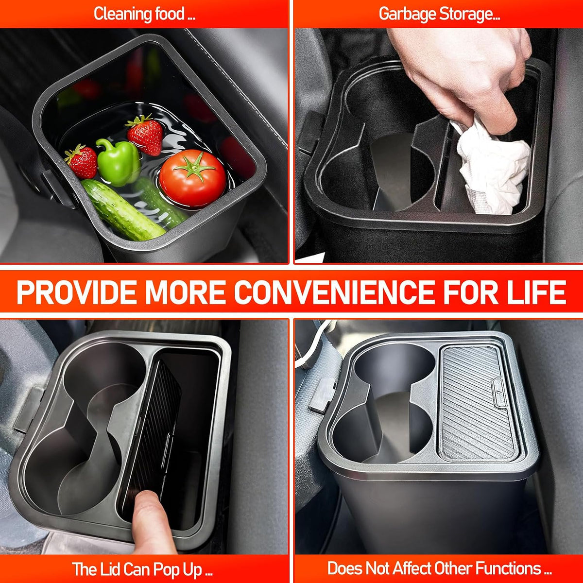 Trash Can for Ford Maverick 2025 2024 2023 2022,Upgraded Rear Trash Bin with Dual Cup Holder for Maverick Interior Accessories,Multi-Function Insert Expander Storage Box Organizer 2025 New