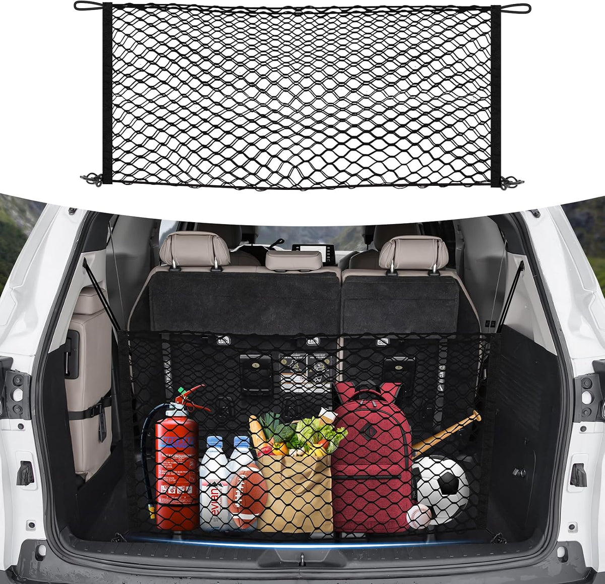 Canvcle Trunk Cargo Net for Toyota Sienna 2021-2025 2026 Accessories Envelope Style Mesh Trunk Net Organizer and Storage Stretchable Adjustable Elastic Nylon Rear Cargo Netting with Hooks