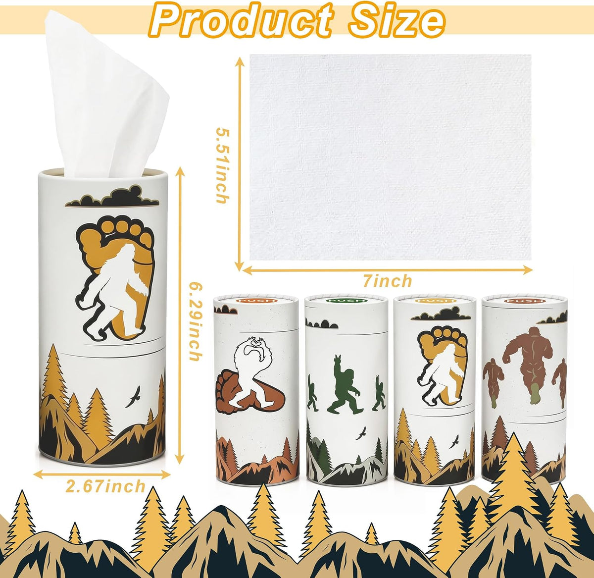 Car Tissue Holder 4 Pack, Bigfoot Tissue Box Cylinder for Car Cup Holder