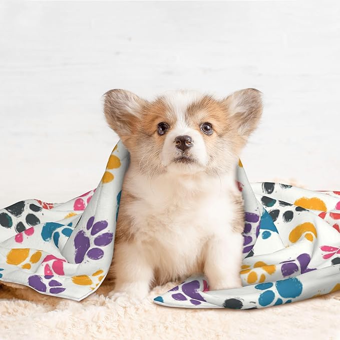 Colorful Paws Blanket for Pet - Dog Throw Blanket 30x20 Rainbow Couch Blankets for Puppy Dogs Cats