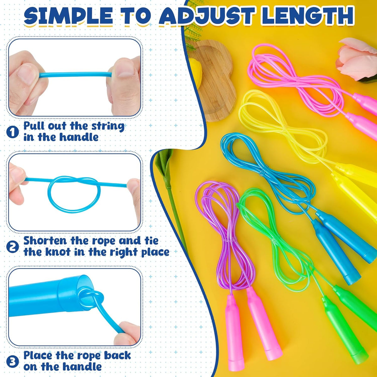 Skiennix 24pcs Kids Jump Ropes - Colorful Adjustable PVC Skipping Ropes for Fun Fitness Activities