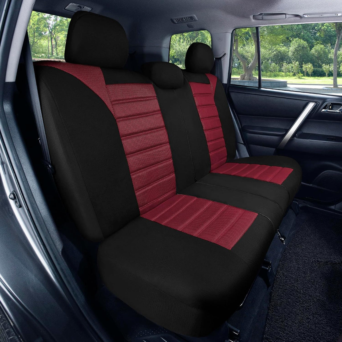 FH Group Car Seat Covers Full Set 3D Air Mesh - Universal Fit, Automotive Seat Covers,Low Back SeatCover,Airbag Compatible,Split Bench Rear Seat,Washable Car Seat Cover for SUV, Sedan Burgundy