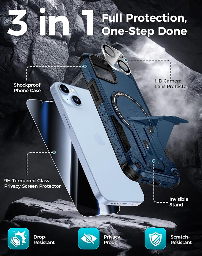 Goton for iPhone 14 Case with Privacy Tempered Glass Screen Protector & Camera