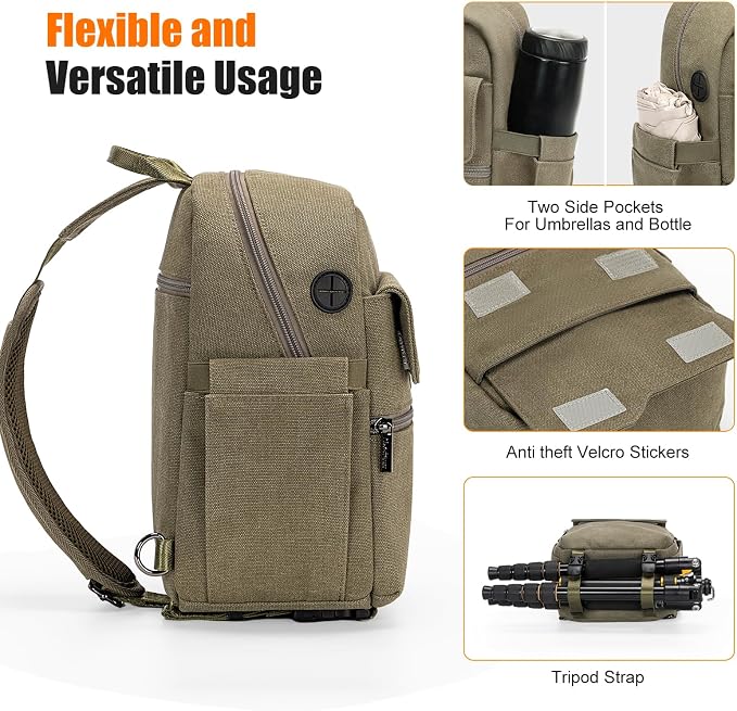Cwatcun Camera Sling Bag Compact Large Camera Case, Waterproof Canvas Crossbody