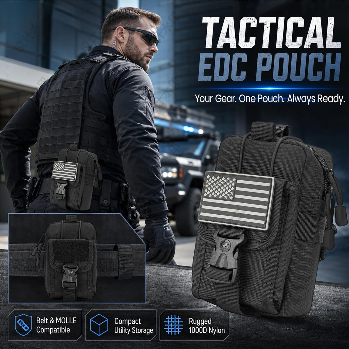 LEPHYON Tactical Molle Pouches, EDC Utility Pouch with Radio Holster