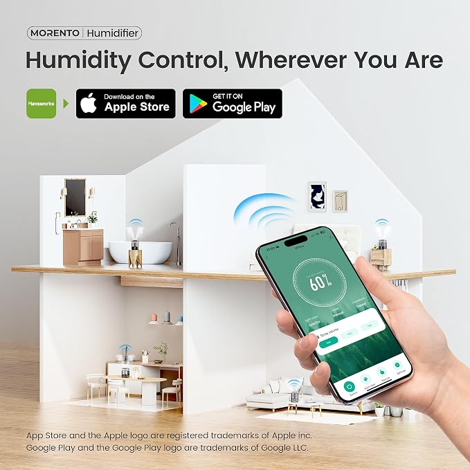 Smart Humidifiers for Bedroom Large Room Home, 6L Cool Mist Top Fill Humidifier with Essential Oil Diffuser, Smart App & Voice Control, for Nursery & Plants, Black, 1 Pack + 7 Color NightLight