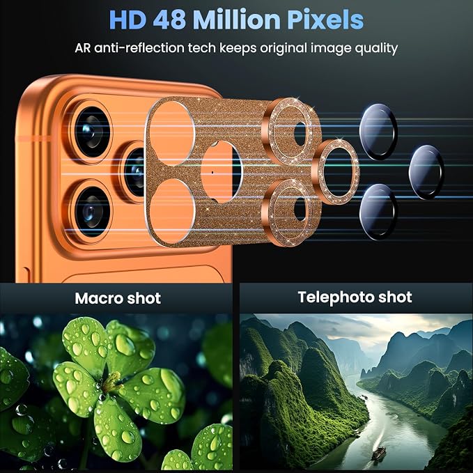 Uyiton for iPhone 17-Pro Camera-Lens Protector: Bling Metal Tempered Glass Rear