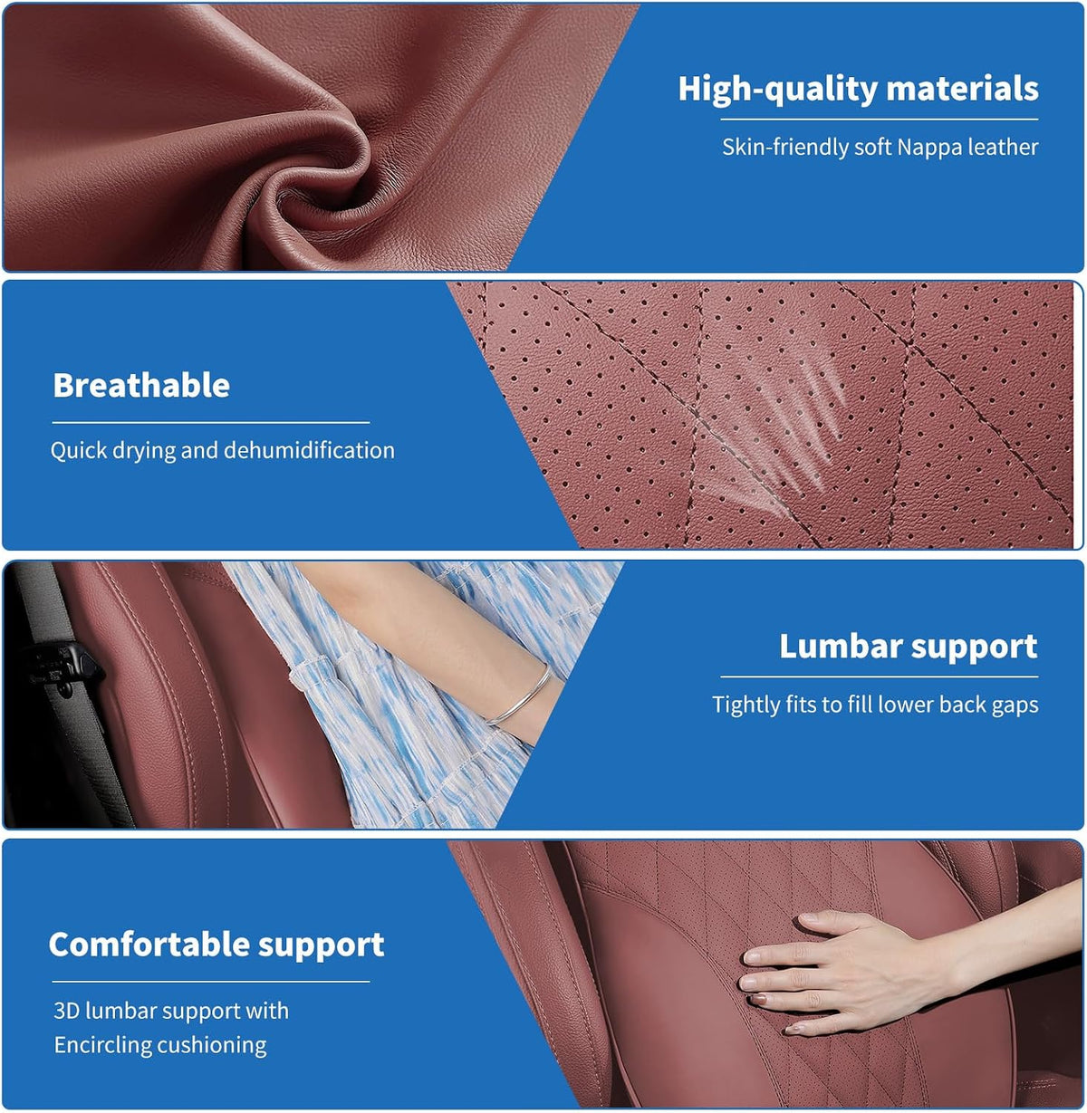 Anti-Stain Nappa Leather Car Neck Pillow with Lumbar Support for BMW