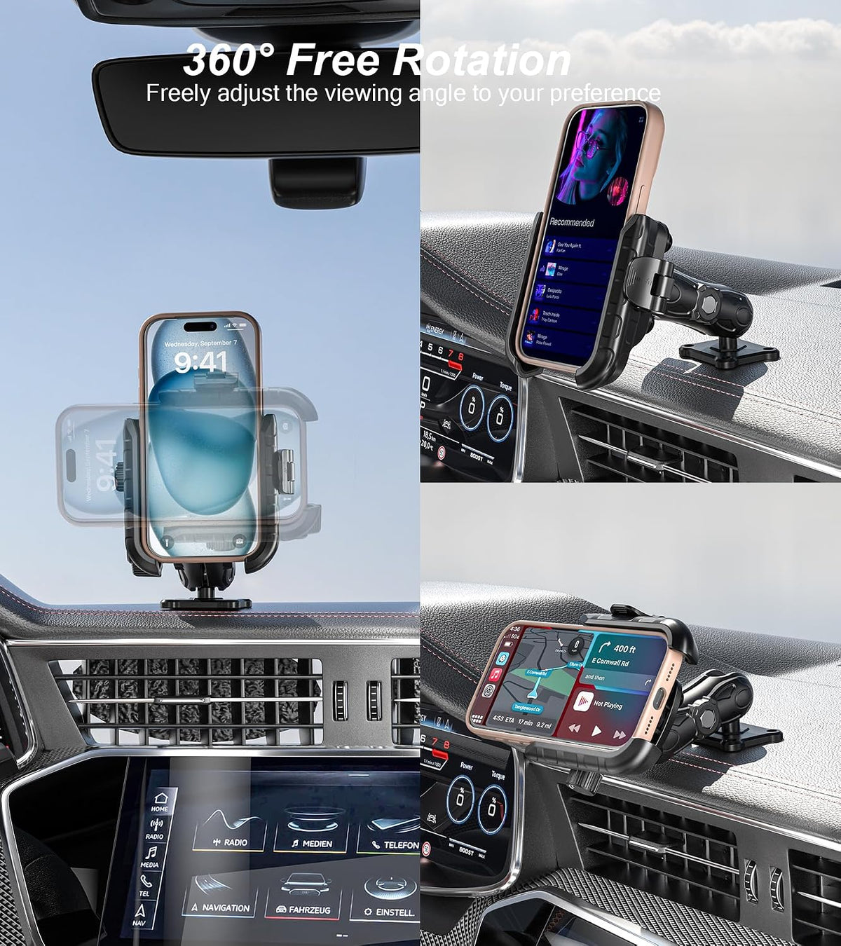 LOKTENWO Phone Mount Holder for Car, Truck, Boat, Quick Lock Shockproof