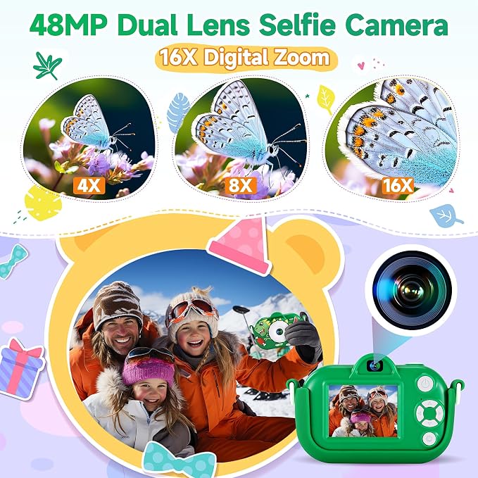 Kids Camera Boys Toys for 3 4 5 6 7 8 9 Years Old Boys, 48MP Dual Lens Kids