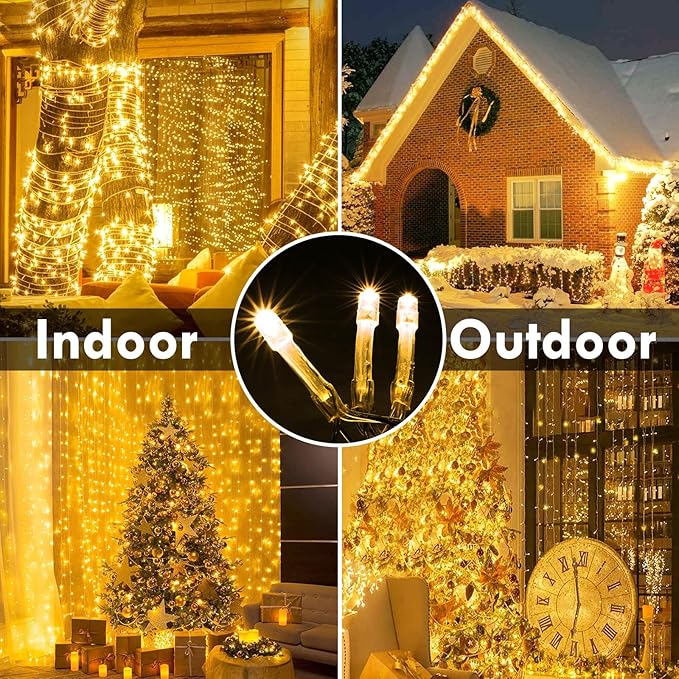 180FT 500LED Extra-Long String Lights Indoor Outdoor Clear Wire, Warm White Christmas String Lights, Plug in Twinkle Fairy Light With Timer and Memory For Wedding Patio Tree Yard Christmas Decorations