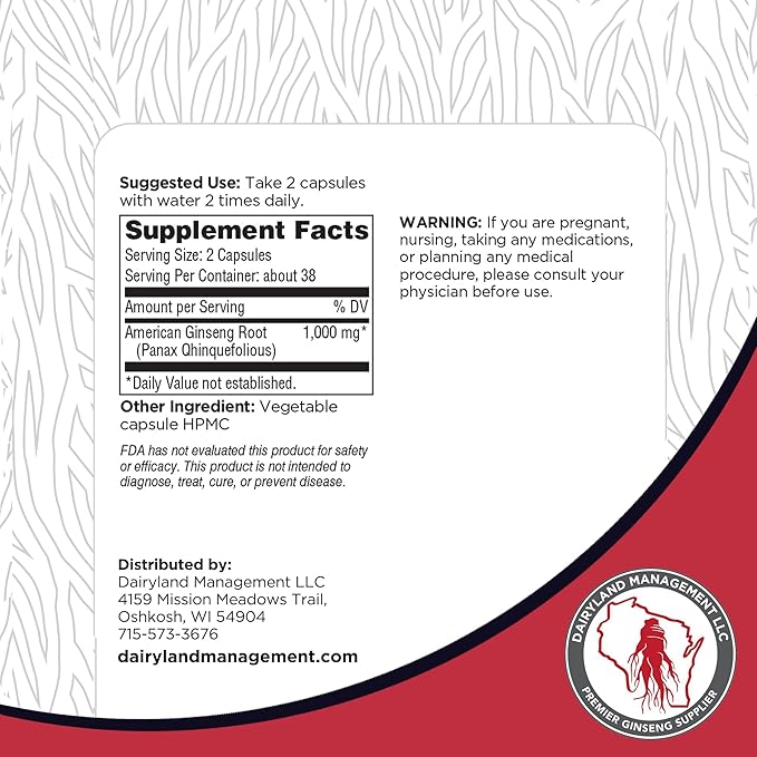 Dairyland American Ginseng Powder 8 oz and Capsules 75 ct Pack of Wisconsin Ginseng – Direct from Farmer to Consumer 西洋参