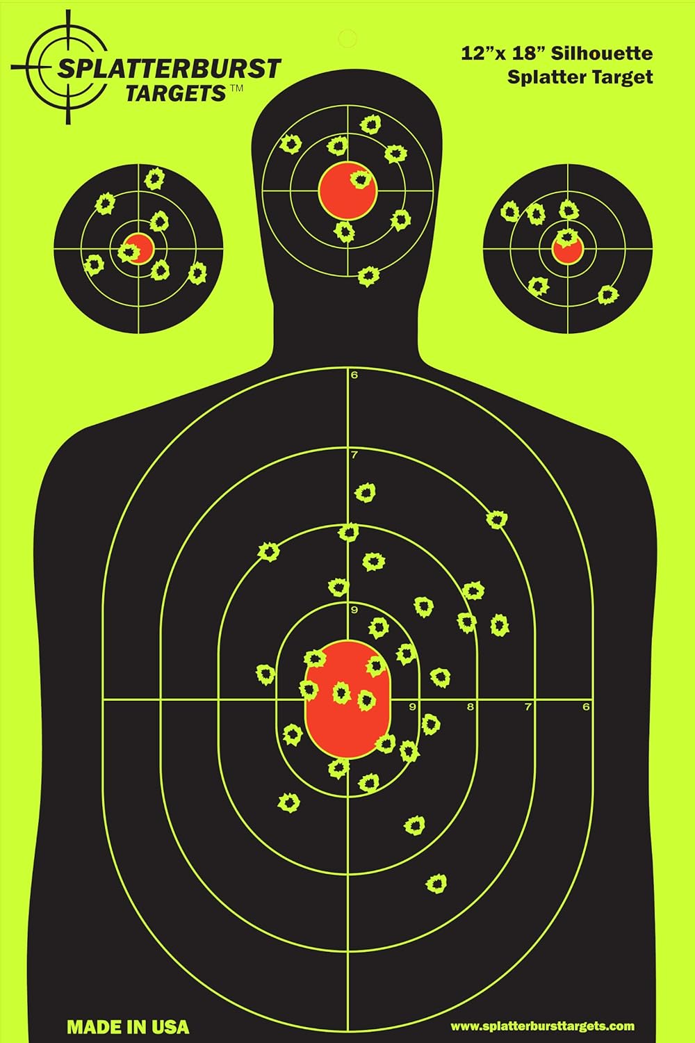 Splatterburst Targets - Silhouette Splatter Target - Bright Fluorescent Yellow for Easy Shot Visibility - 12 x 18 Inch