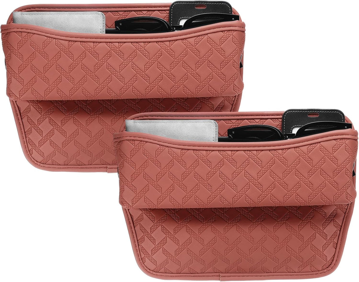 HARFINGTON 2pcs Car Seat Gap Filler Organizer 11.5 x 8 x 2.1 Inch Leather Universal Car Organizer Storage Box Between Seat and Console for Phone Sunglasses Keys, Red