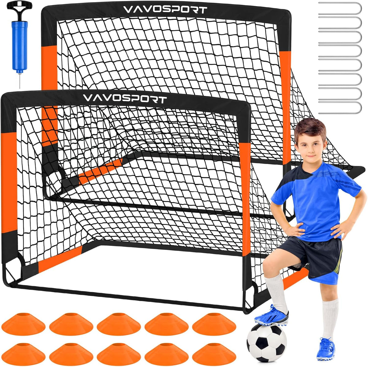 VAVOSPORT Kids Soccer Goals - Portable 4x3 & 6x4 Ft Mini Training Nets | Perfect Outdoor Games for Ages 3-14