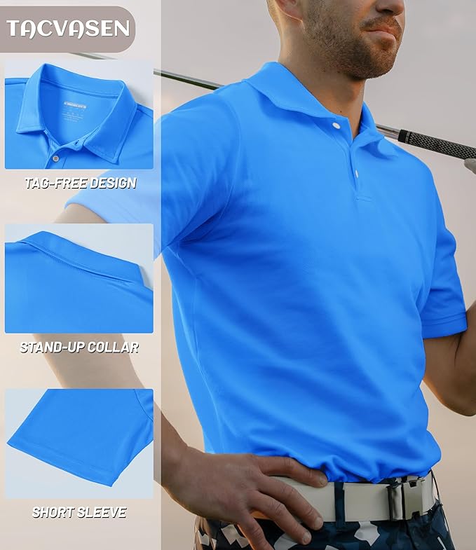 TACVASEN Mens Golf Shirt Dry Fit Mens Polo Shirts Short Sleeve Performance Golf Polos for Men with Collar Work Shirts