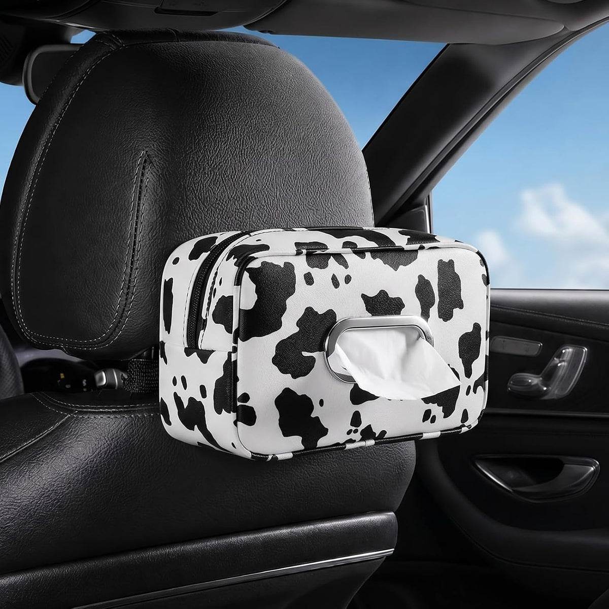 Marble Car Tissue Holder, 9.8 x 5.9 x 4.7 PU Leather Headrest Organizer