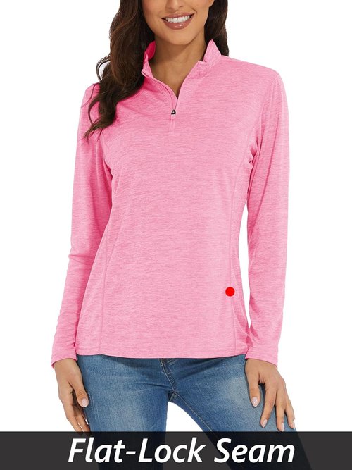 MAGCOMSEN Women's UPF 50+ Sun Shirt - Long Sleeve 1/4 Zip Pullover for Quick Dry Hiking & Running