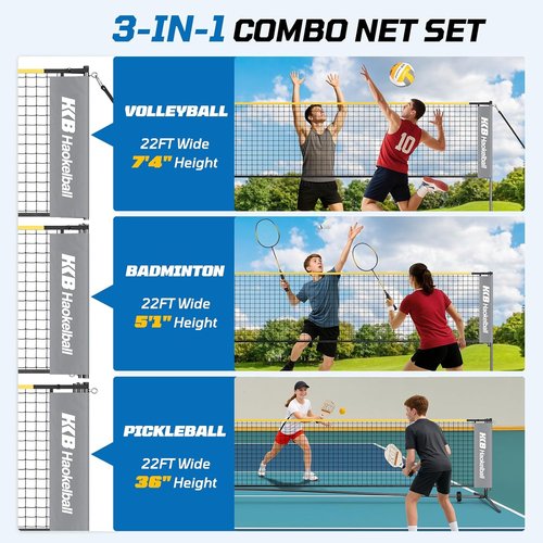 Haokelball Portable Badminton, Volleyball & Pickleball Net Set - 22FT Adjustable Height with Balls & Carry Bag
