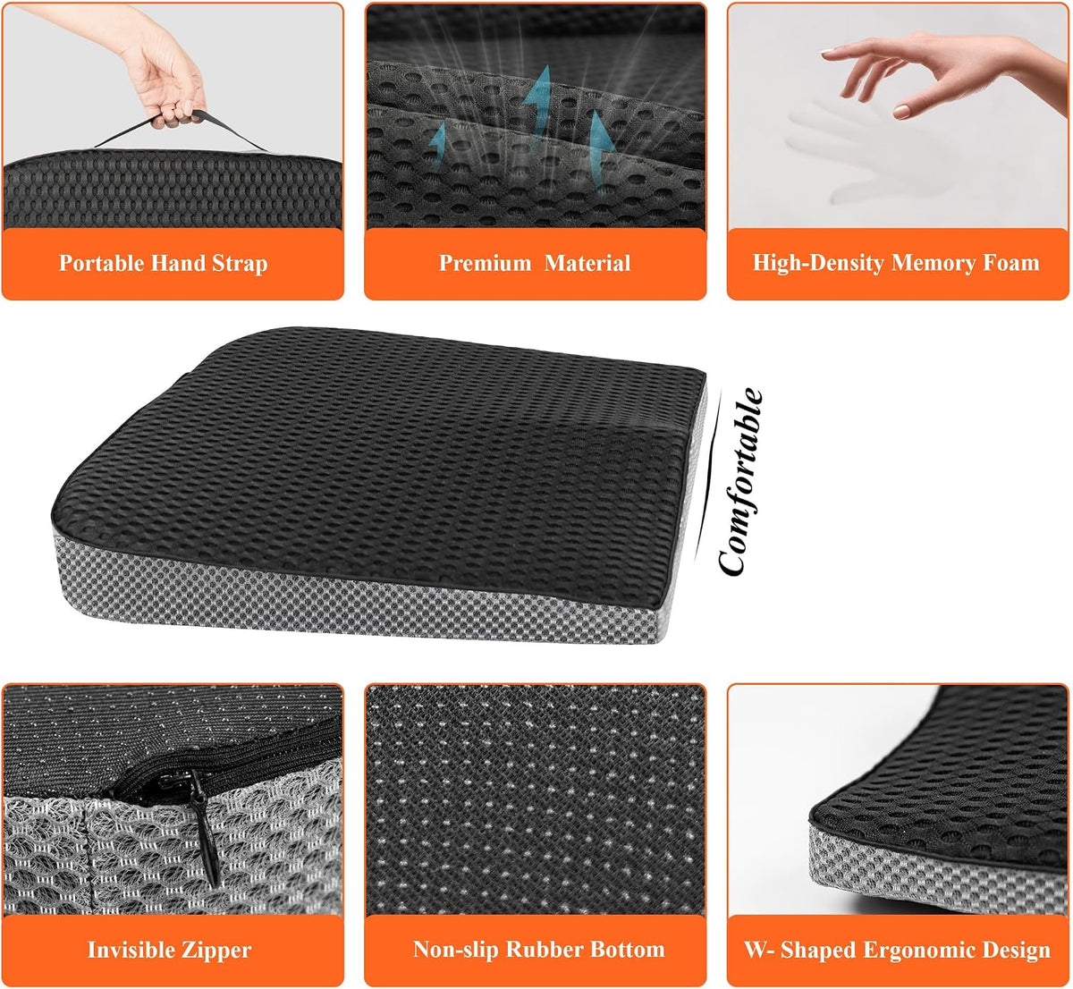 kingphenix Memory Foam Car Seat Cushion for Driving Comfort and Office Use