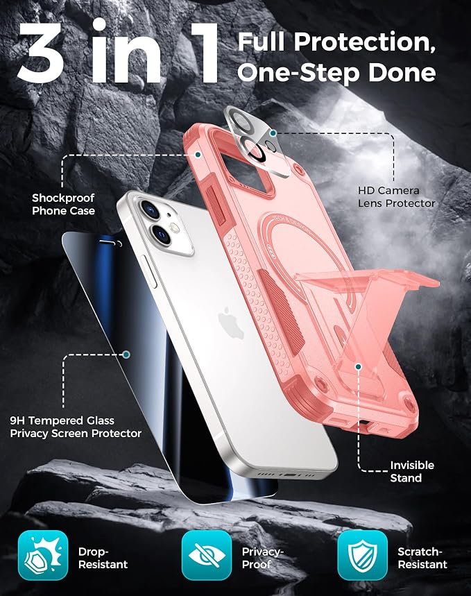 Goton for iPhone 12 Case with Privacy Tempered Glass Screen Protector & Camera