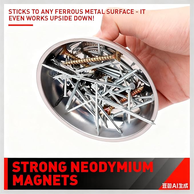 4PC Magnetic Tool Set: Magnetic Bowl + 2 Sizes Magnetic Trays + 25" Telescoping Pickup Tool – Durable Magnetic Parts Tray for Garage/Mechanics/DIY Repairs