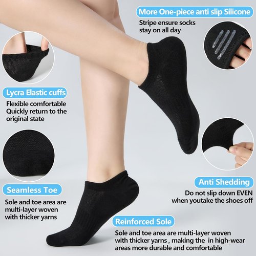 ATBITER No Show Socks - Women's Non-Slip Low Cut Invisible Liner | 6 Pairs in Classic Colors