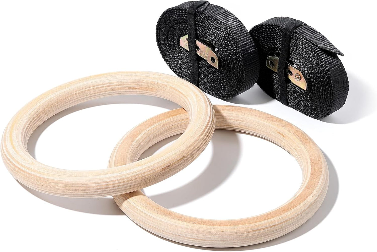 Wood Gymnastic Rings - Olympic Strength Training Equipment | Durable Wooden Design