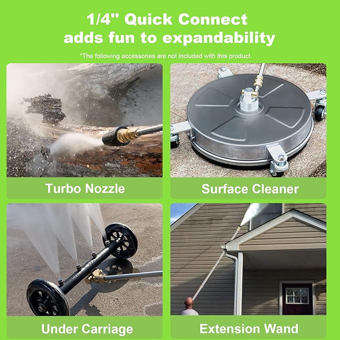 𝐏𝐨𝐰𝐞𝐫 𝐖𝐚𝐬𝐡𝐞𝐫 𝟒𝟓𝟎𝟎𝐏𝐒𝐈 Portable with 20FT Pipe, 4 Nozzle Set for Home/Cars/Fences/Windows, Green