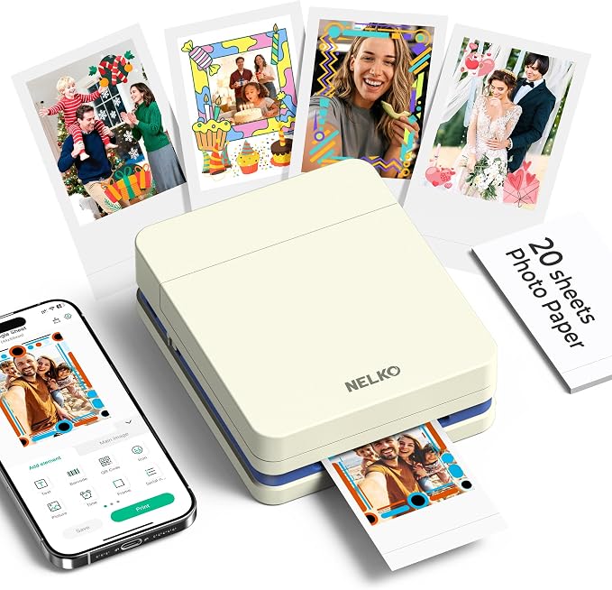 Nelko PP01 Instant Smartphone Photo Printer, Portable Mini Color Wireless