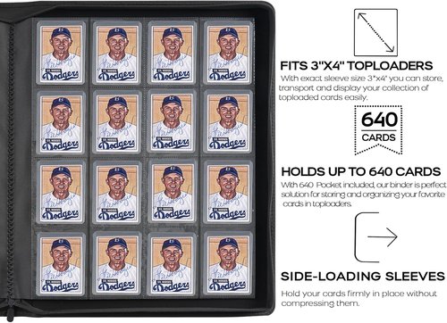 D DACCKIT Top Loader Binder - 16-Pocket Holder for 640 Trading Cards | Sky Blue, 3" x 4" Size