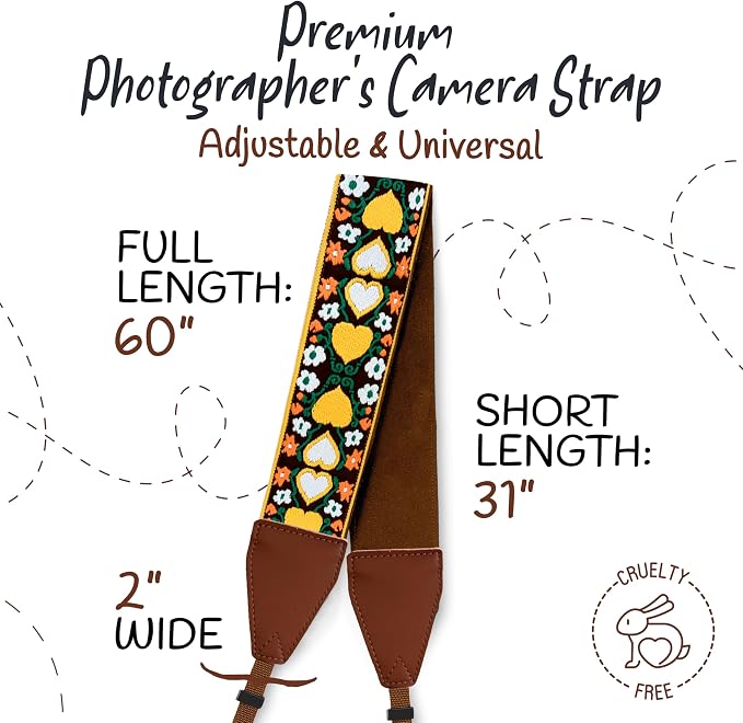 Art Tribute Camera Strap for DSLR Cameras, Woven Webbing Heart Design Shoulder
