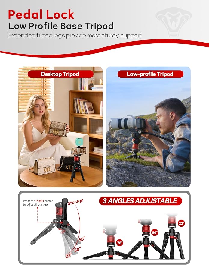 IFOOTAGE Monopod Cobra 3 C180F-P, 1/4'' & 3/8'' Quick Release Compatible