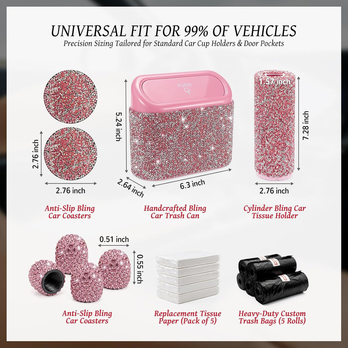 Handmade Crystal Rhinestone Bling Car Interior Accessories - (Pink & White)