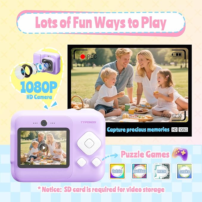 Instant Print Camera for Kids, Christmas Birthday Gifts for Girls Boys Age 3-12