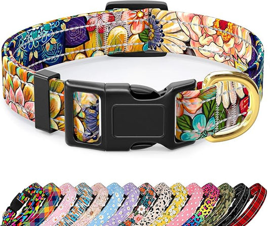 Reflective Dog Collar for Small Dogs, Cute Boho Adjustable Heavy-Duty Nylon Puppy Collar for Boy and Girl Female, Soft Pet Accessories with Quick Release Buckle, Colorful Mandala