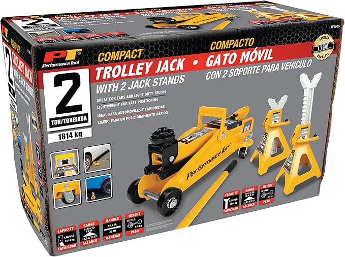 Performance Tool W1605 2-Ton Trolley Jack and Stand