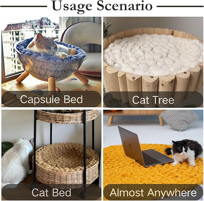 Cat Knitted Bed Mat, Extra-Soft Washable Warm Round Pads Cushions for Indoor Kittens, Cat Trees Towers, Perfect for Kneading and Sleeping (White,Small)