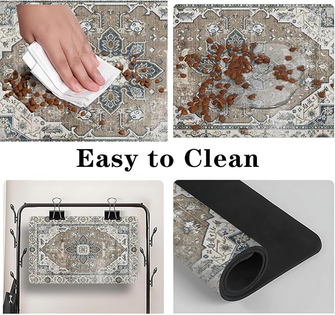 Dog Food Mats for Floors, Absorbent and Quick-Drying Pet Cat Food Mat,Anti-Fouling and Easy-to-Clean Pet Feeding Mat,Dog Bowl Mat for Messy Drinking Water Bowls.17 x32, Bohemia Style