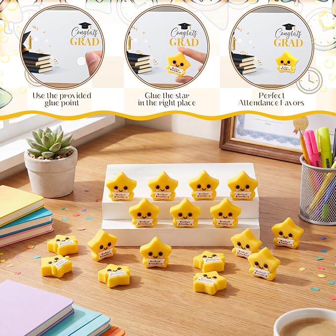 Skylety 25 Pcs Perfect Attendance Resin Star, Perfect Attendance Awards