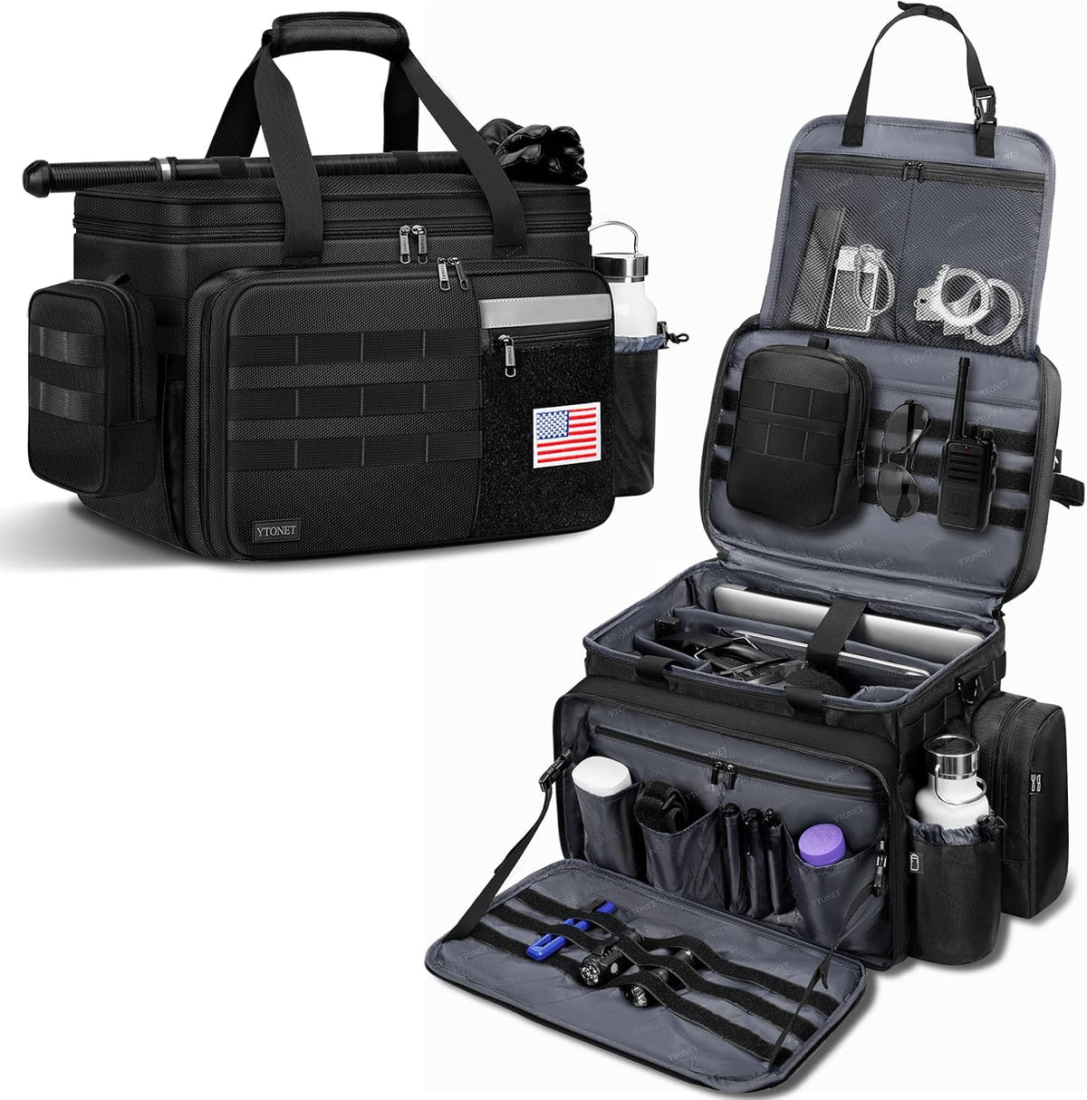 Patrol Bag Law Enforcement, Extra Large Police Gear Bag for Car Front Seat Organizer with a MOLLE Pouch & 15.6In Laptop Layer, Multiple Compartments Police Duty Bags Fit Passenger Seat, Pure Black