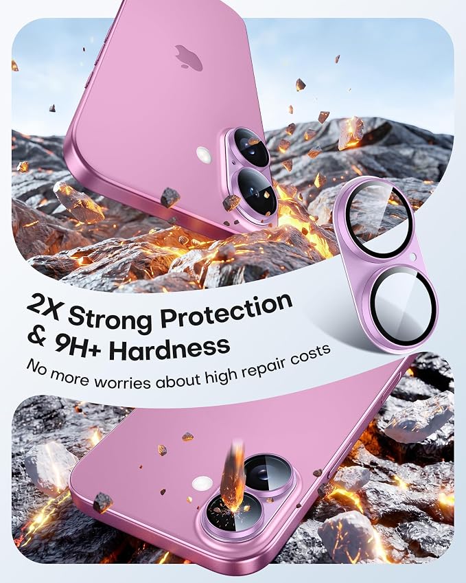 TAURI 2 Pack for iPhone 16/16 Plus Camera Lens Protector, Full Coverage