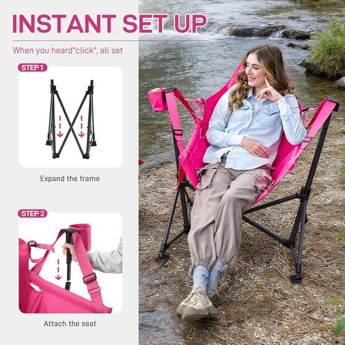 Ever Advanced Padded Oversized Hammock Chair - Compact Heavy-Duty Swing with Storage Pockets | Supports 400lbs, Pink