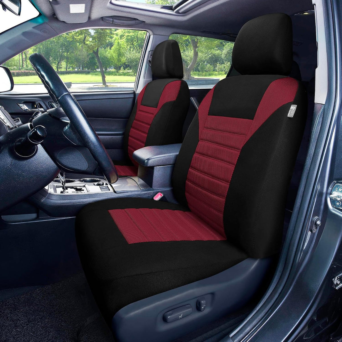 FH Group Car Seat Covers Full Set 3D Air Mesh - Universal Fit, Automotive Seat Covers,Low Back SeatCover,Airbag Compatible,Split Bench Rear Seat,Washable Car Seat Cover for SUV, Sedan Burgundy